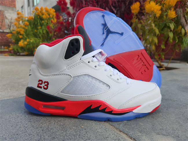 Men's Running Weapon Air Jordan 5 White/Red Shoes 091